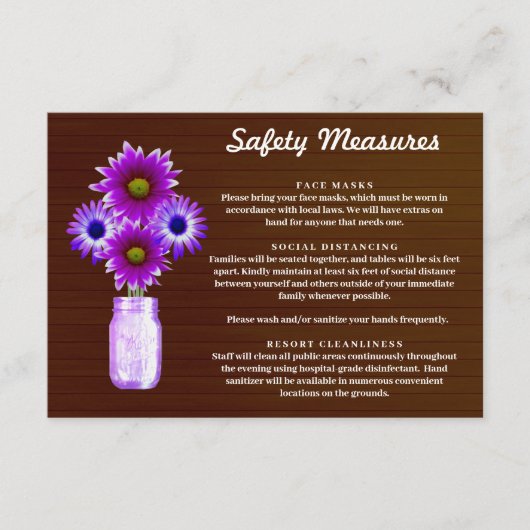 Carte D'accompagnement Mesure de sécurité pour pot Mason à fleurs violet  (Devant)