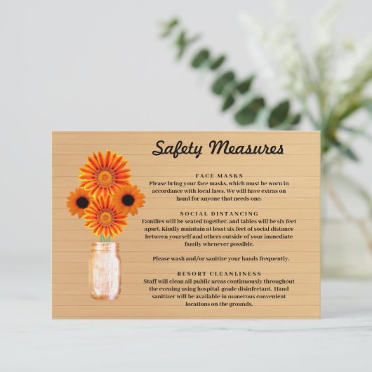 Carte D'accompagnement Mesure de sécurité pour pot Mason en bois rustique (Debout devant)