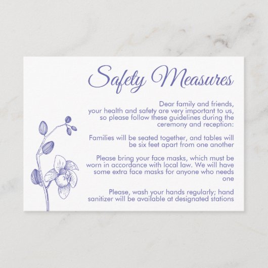 Carte D'accompagnement Mesure de sécurité violette moderne à orchidée flo (Devant)
