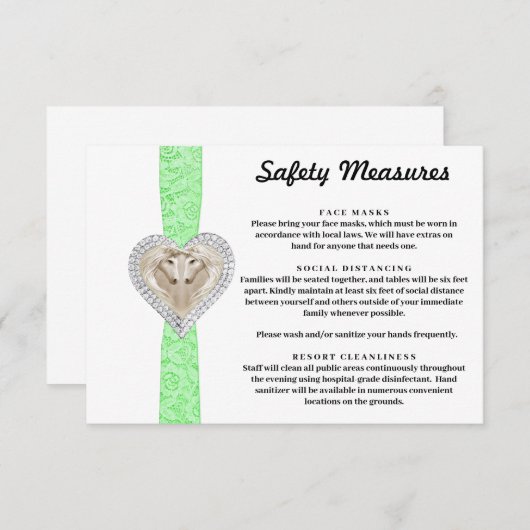 Carte D'accompagnement Mesures de sécurité en dentelle verte licorne (Devant / Derrière)