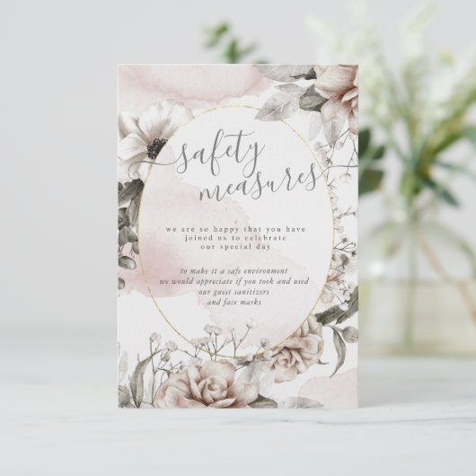 Carte D'accompagnement mesures de sécurité florales argentées élégantes (Debout devant)