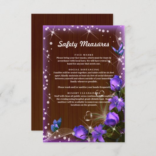 Carte D'accompagnement Mesures de sécurité florales en bois foncé rustiqu (Devant / Derrière)