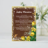 Carte D'accompagnement Mesures de sécurité florales jaunes en bois foncé  (Debout devant)