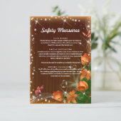 Carte D'accompagnement Mesures de sécurité florales orange en bois foncé  (Debout devant)
