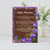 Carte D'accompagnement Mesures de sécurité florales violettes en bois fon (Debout devant)