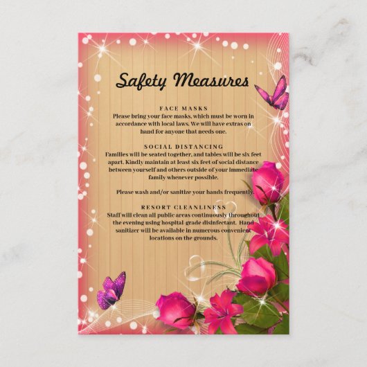 Carte D'accompagnement Mesures de sécurité papillon floral rose en bois r (Devant)
