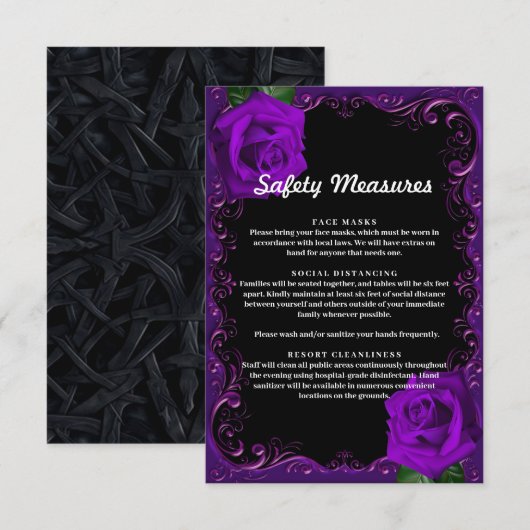Carte D'accompagnement Mesures de sécurité pour les roses violettes gothi (Devant / Derrière)