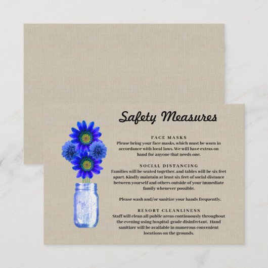 Carte D'accompagnement Mesures de sécurité pour pot en verre Mason à fleu (Devant / Derrière)