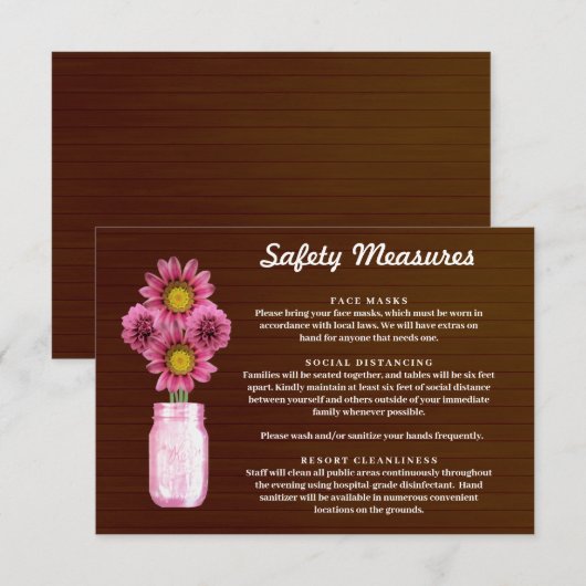 Carte D'accompagnement Mesures de sécurité pour pot Mason à fleurs rose r (Devant / Derrière)