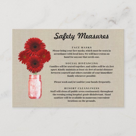 Carte D'accompagnement Mesures de sécurité pour pot Mason à fleurs rouges (Devant)