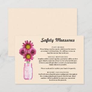 Carte D'accompagnement Mesures de sécurité pour pot Mason aux fleurs rose