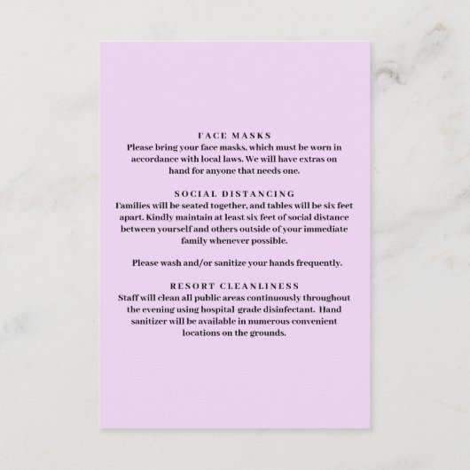 Carte D'accompagnement Mesures de sécurité pour pot Mason aux fleurs viol (Dos)