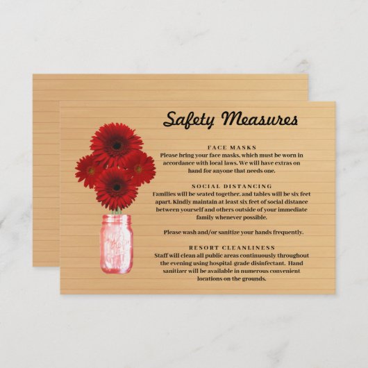 Carte D'accompagnement Mesures de sécurité pour pot Mason en bois rustiqu (Devant / Derrière)