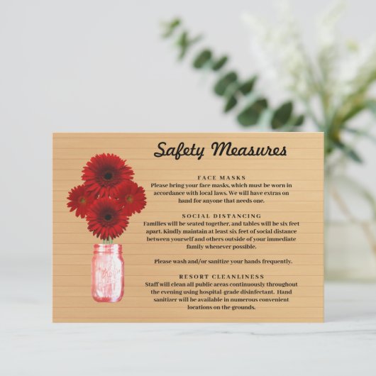 Carte D'accompagnement Mesures de sécurité pour pot Mason en bois rustiqu (Debout devant)