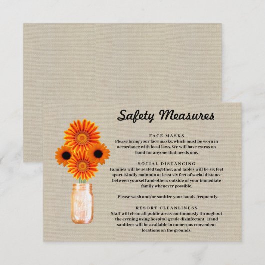 Carte D'accompagnement Mesures de sécurité pour pot Mason floral orange e (Devant / Derrière)