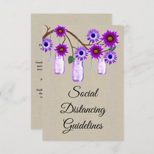 Carte D'accompagnement Mesures de sécurité pour pot Mason floral violet e (Devant / Derrière)