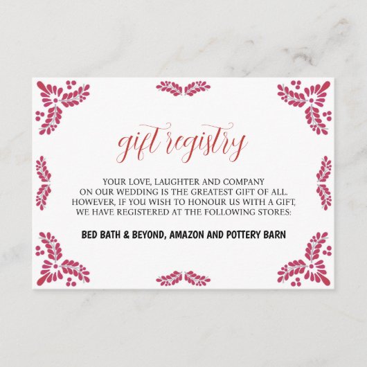 Carte D'accompagnement Mexican Talavera Red Floral Minimalist Wedding (Devant)