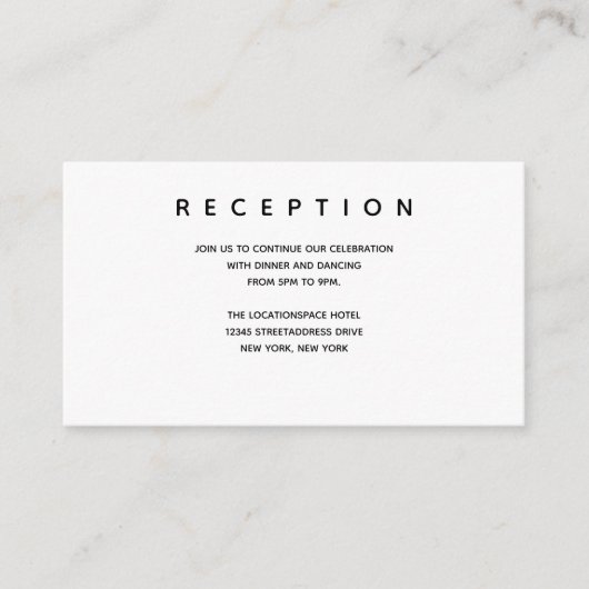 Carte D'accompagnement Micro Mariage Noir Blanc Petite Réception Info (Devant)