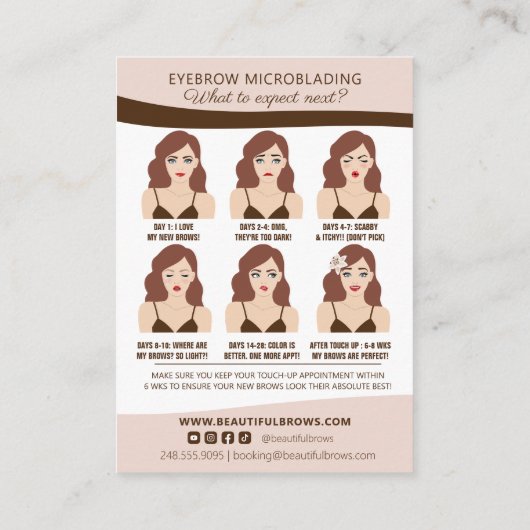 Carte D'accompagnement Microblading Brow Aftercare & Nomination Reminder (Dos)