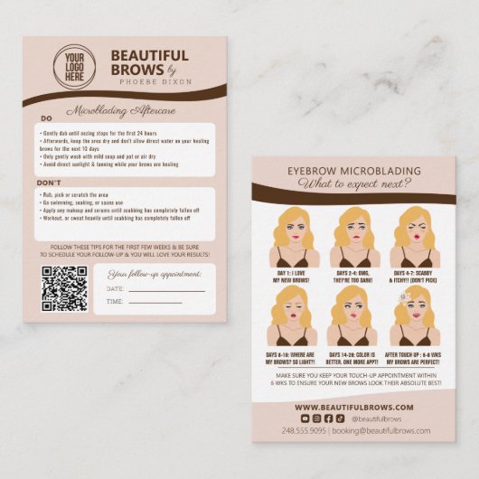 Carte D'accompagnement Microblading Brow Aftercare & Nomination Reminder (Devant / Derrière)