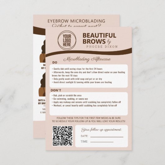 Carte D'accompagnement Microblading Brow Aftercare & Nomination Reminder (Devant / Derrière)