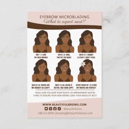Carte D'accompagnement Microblading Brow Aftercare & Nomination Reminder (Dos)