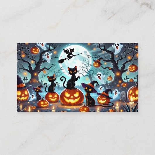 Carte D'accompagnement Midnight Magic: Black Cats & Pumpkins Halloween (Devant)