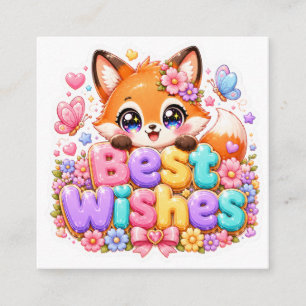 Carte D'accompagnement Mignon Kawaii Meilleurs Vœux Renard Nom Pastel Ros