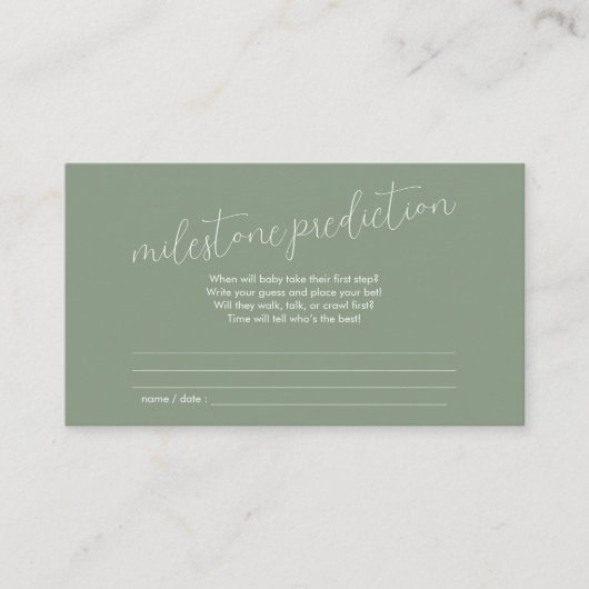 Carte D'accompagnement Milestone Prediction Baby Shower Sage Green (Devant)