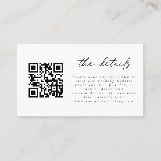 Carte D'accompagnement Mini code QR Détails du Mariage de script simple (Devant)