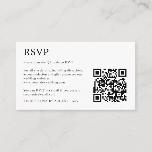 Carte D'accompagnement MINI Code QR RSVP noir et blanc simple (Devant)