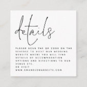 Carte D'accompagnement Mini code QR Script noir blanc Détails du Mariage (Devant)