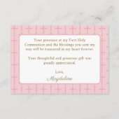 Carte D'accompagnement Mini Croix Rose Première Sainte Communion Merci (Dos)