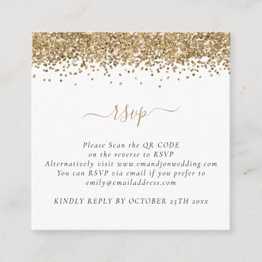 Carte D'accompagnement Mini Glam Gold Parties scintillant QR Code Mariage (Devant)