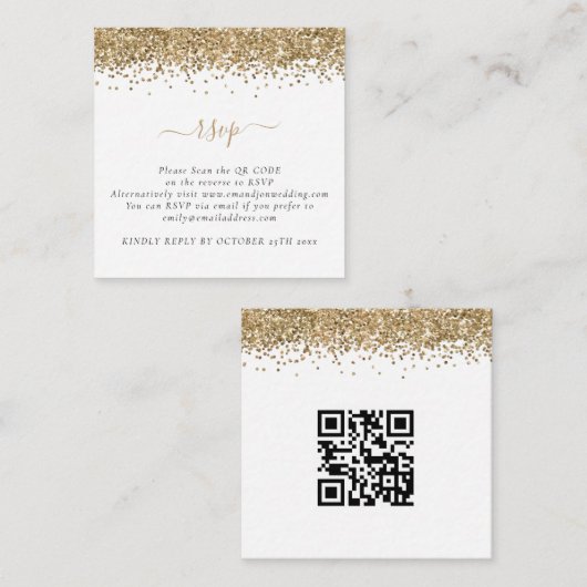 Carte D'accompagnement Mini Glam Gold Parties scintillant QR Code Mariage (Devant / Derrière)