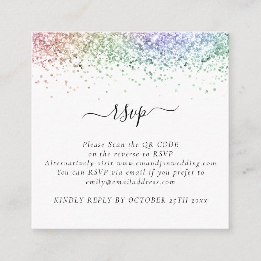 Carte D'accompagnement Mini Glam Rainbow Parties scintillant QR Code Mari (Devant)