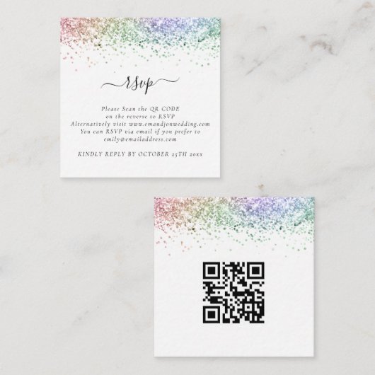 Carte D'accompagnement Mini Glam Rainbow Parties scintillant QR Code Mari (Devant / Derrière)