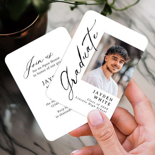 Carte D'accompagnement Mini Modern Brush Script Photo Graduation Invite