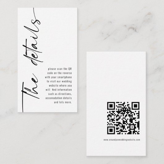 Carte D'accompagnement Mini Moderne Calligraphie QR Code Détails du Maria (Devant / Derrière)