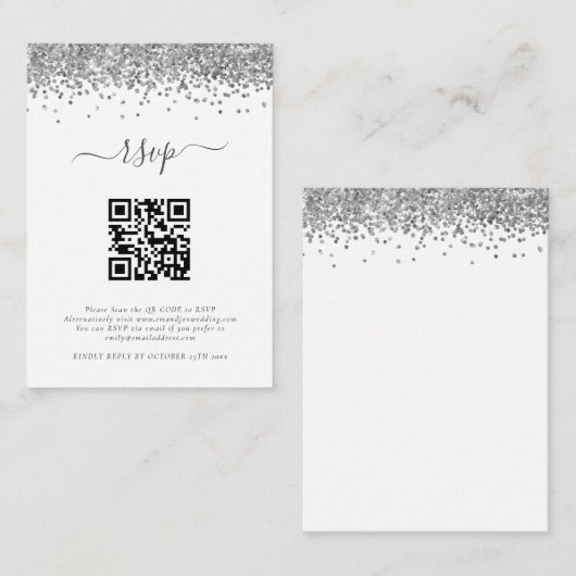 Carte D'accompagnement Mini Parties scintillant argent QR Code Mariage RS (Devant / Derrière)