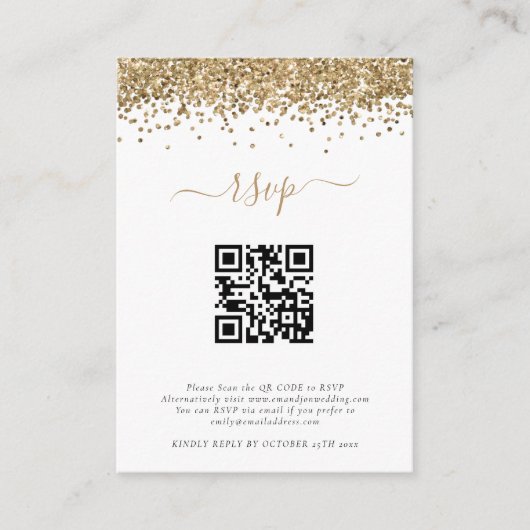 Carte D'accompagnement Mini Parties scintillant or QR Code Mariage RSVP (Devant)