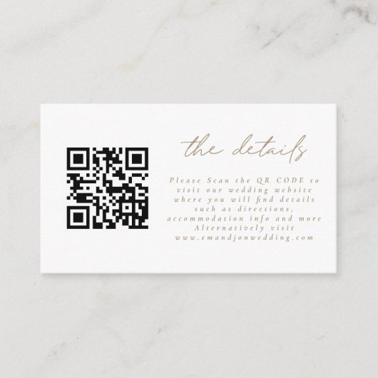 Carte D'accompagnement Mini QR Code Simple Gold Script Détails du Mariage (Devant)