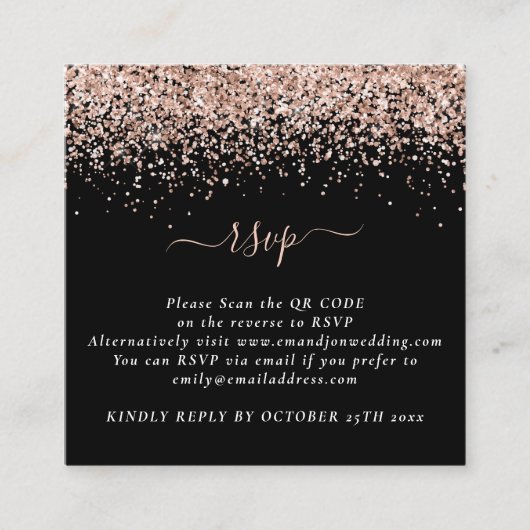 Carte D'accompagnement Mini Rose Parties scintillant or QR Code Black Wed (Devant)