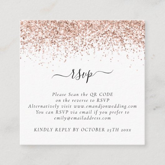 Carte D'accompagnement Mini Rose Parties scintillant or QR Code Mariage R (Devant)