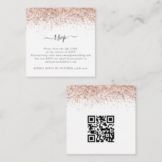 Carte D'accompagnement Mini Rose Parties scintillant or QR Code Mariage R (Devant / Derrière)