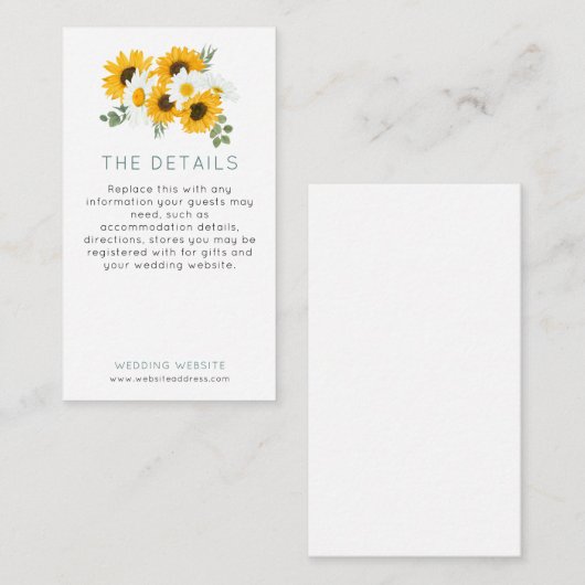 Carte D'accompagnement MINI Rustic Sunflowers Fleur sauvage Détails du Ma (Devant / Derrière)