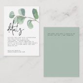 Carte D'accompagnement MINI Script Green Eucalyptus Détails du Mariage (Devant / Derrière)
