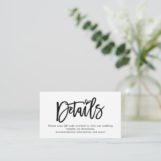 Carte D'accompagnement Mini script QR Code - Détails du Mariage (Debout devant)