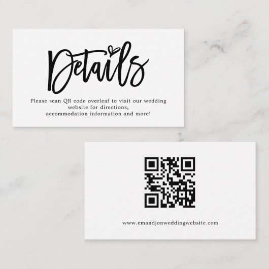 Carte D'accompagnement Mini script QR Code - Détails du Mariage (Devant / Derrière)