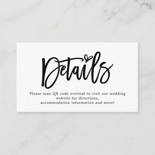 Carte D'accompagnement Mini script QR Code - Détails du Mariage (Devant)